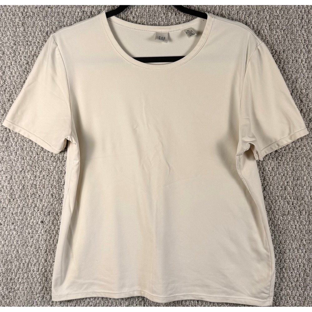 GAP Vintage 90s T-Shirt Made in Italy XL Cream Nylon Spandex Minimalist Tee
